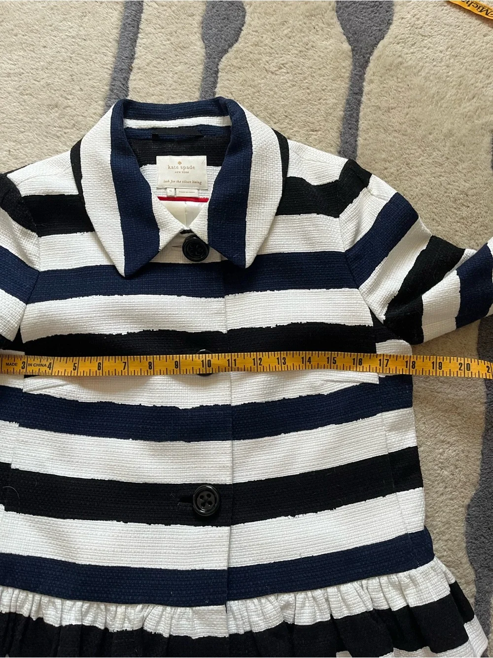 kate spade Navy and White Striped Peplum Blazer